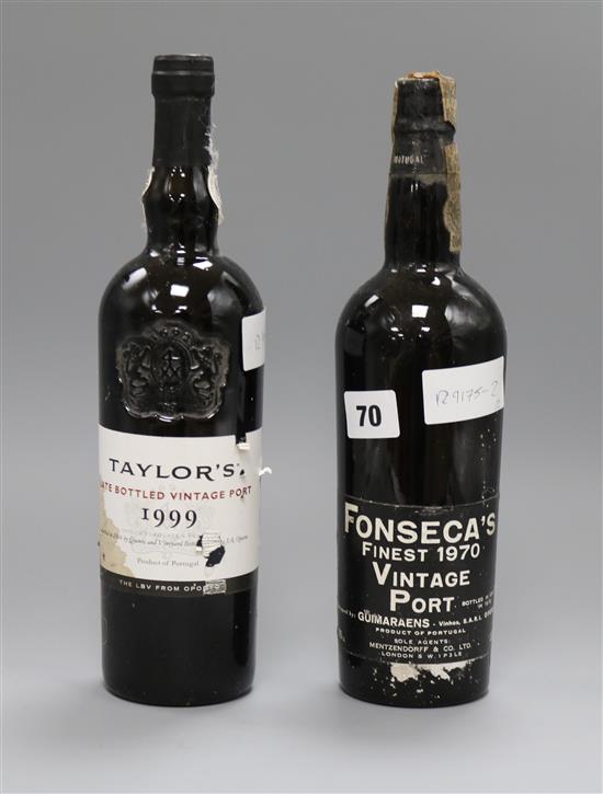 A bottle of Taylors late bottled vintage Port 1999 and a Fonseca Finest 1970 vintage port